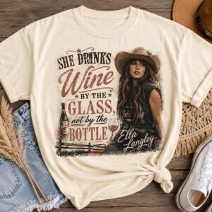 Ella Langley She Drinks Wine By The Glass Vintage Country T-Shirt