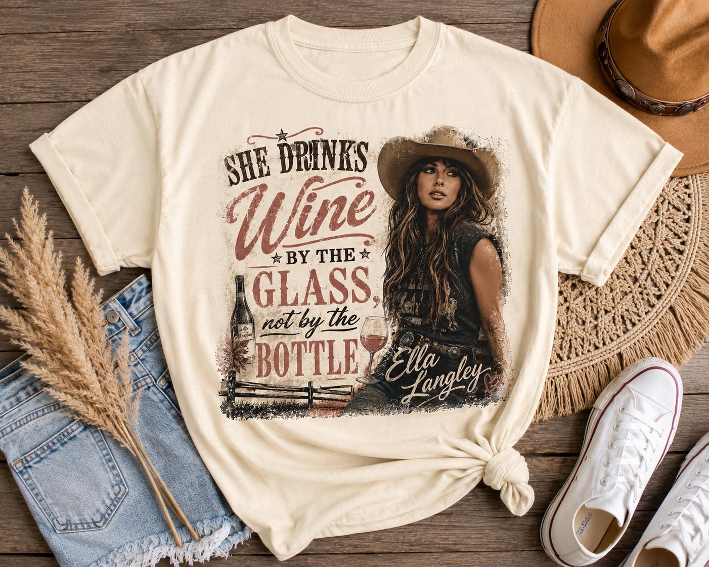 Ella Langley She Drinks Wine By The Glass Vintage Country T-Shirt