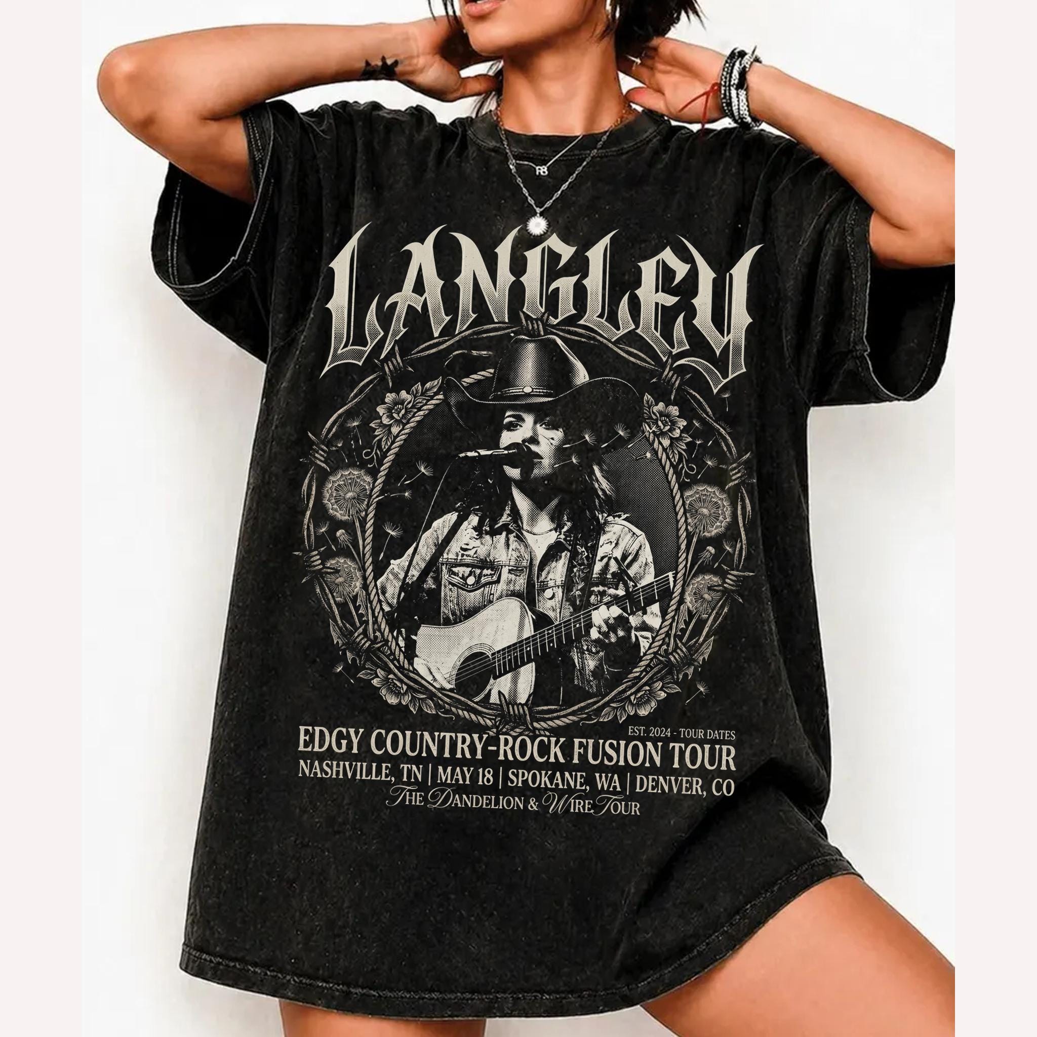 Langley Vintage Country Rock Tour Oversized Graphic Tee