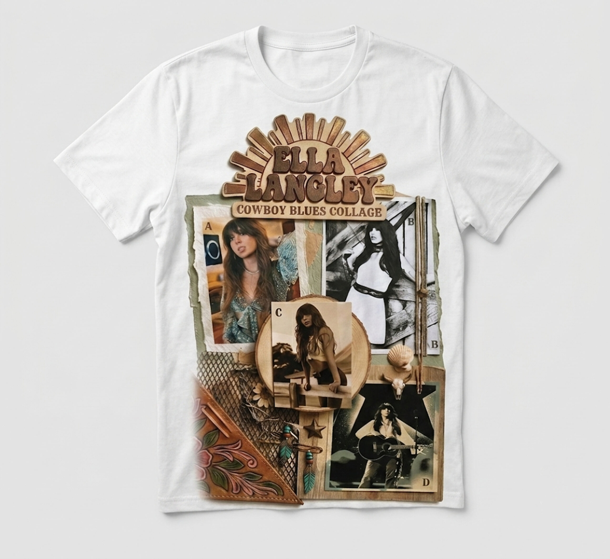 Vintage Ella Langley Cowboy Blues Collage T-Shirt