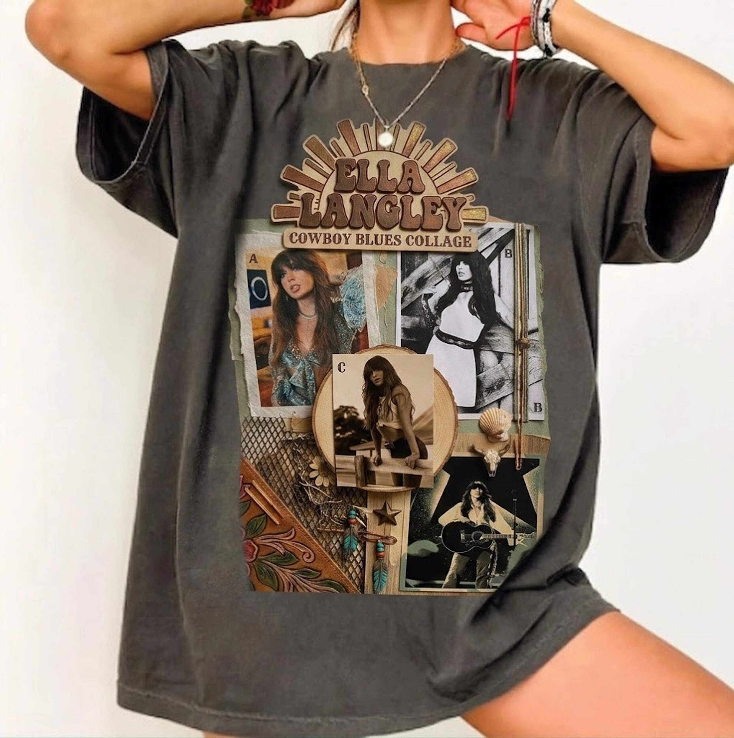 Vintage Ella Langley Cowboy Blues Collage T-Shirt