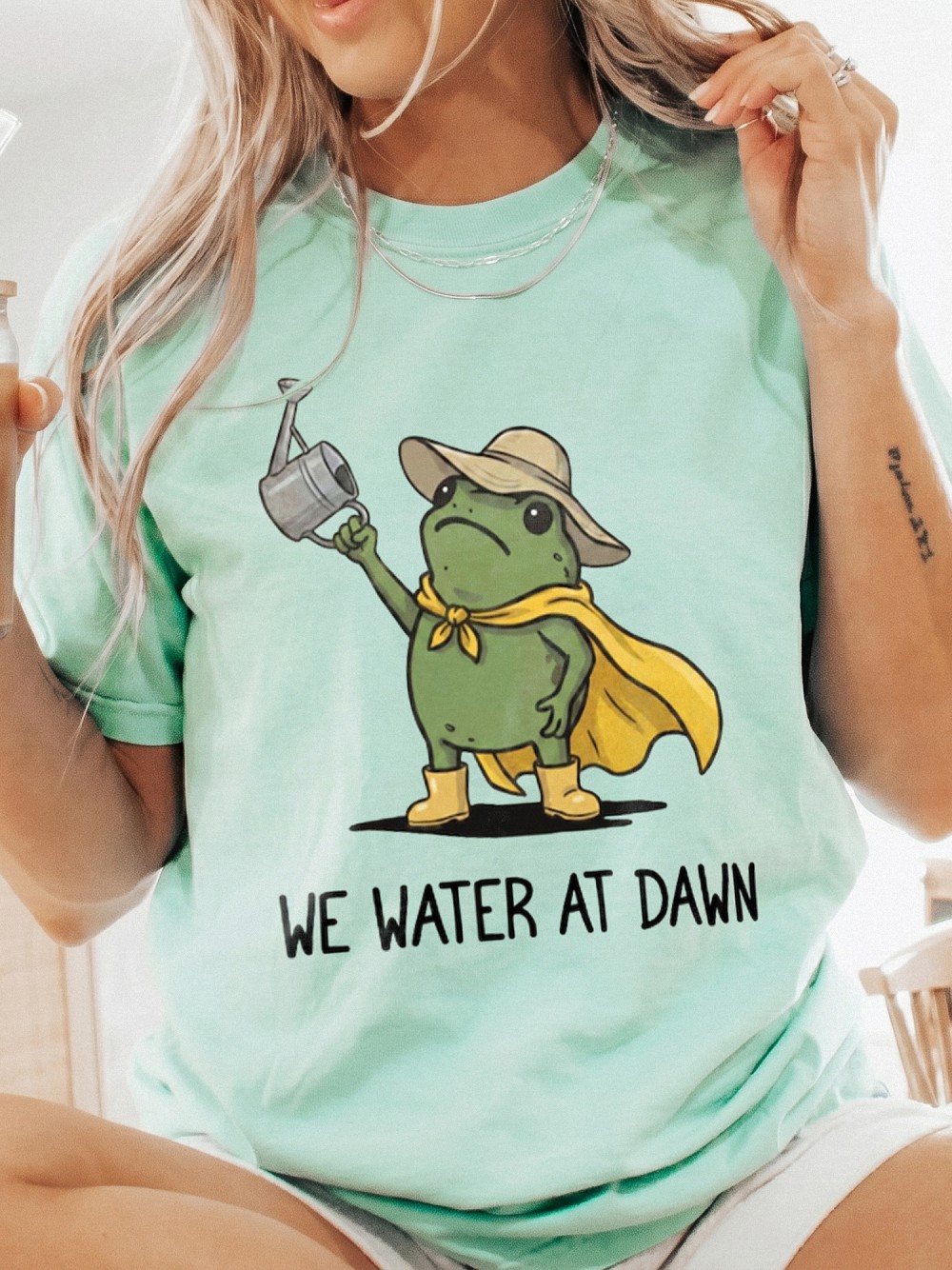 We Water At Dawn Funny Frog Shirt - Plant Mom Gardening Tee