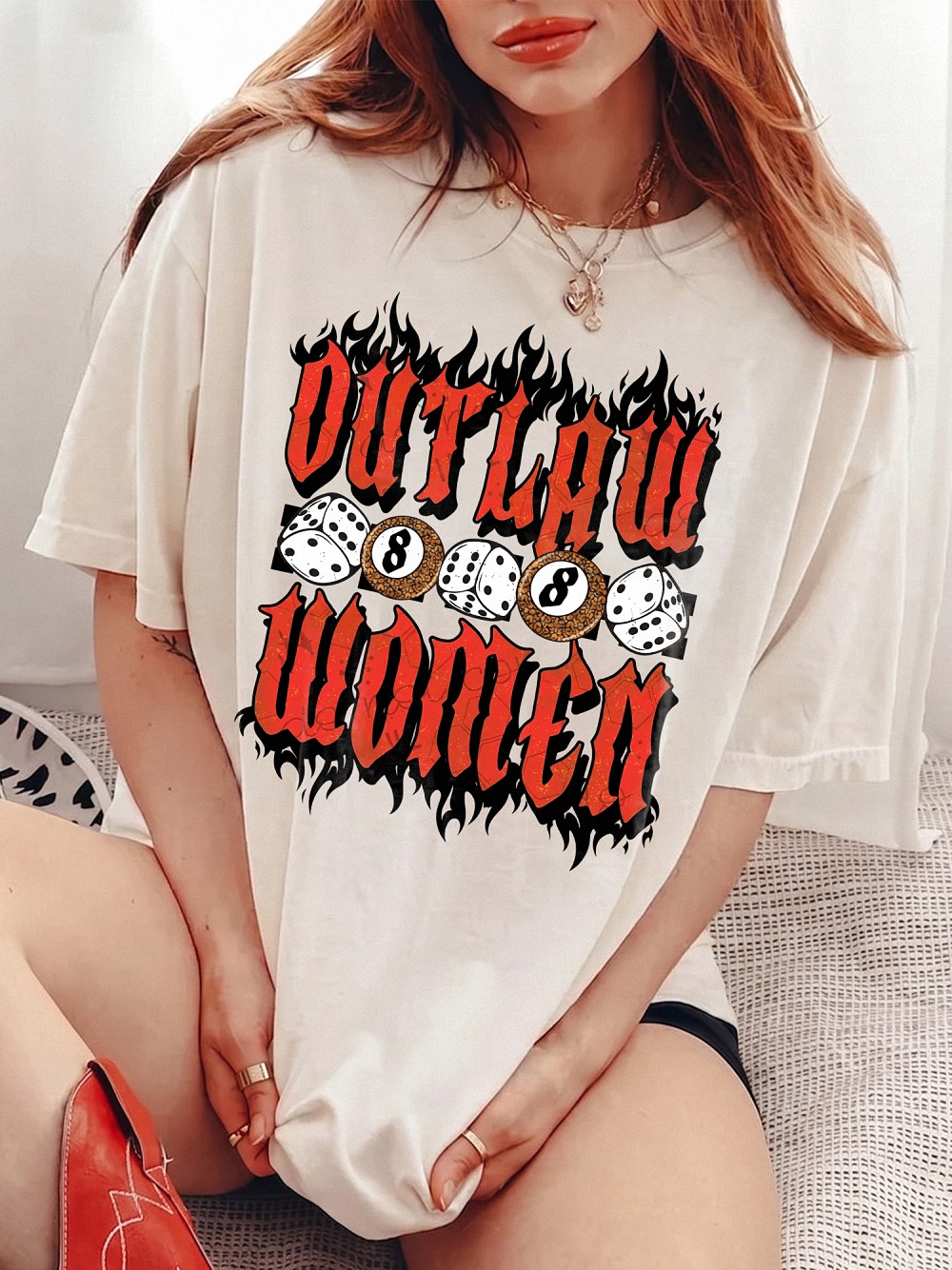Outlaw Women 8-Ball Graphic Tee | Edgy Vintage Biker Shirt