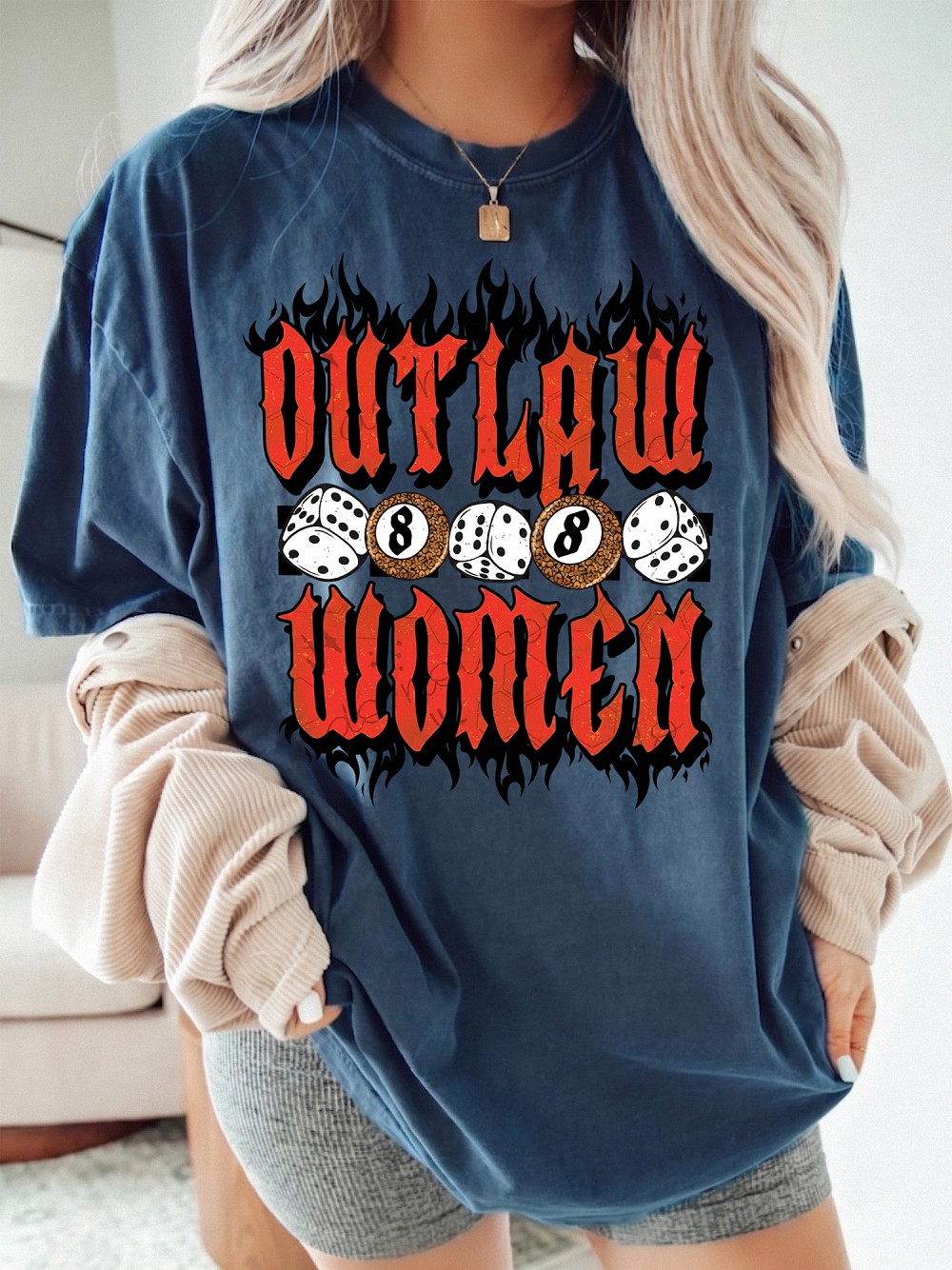 Outlaw Women 8-Ball Graphic Tee | Edgy Vintage Biker Shirt