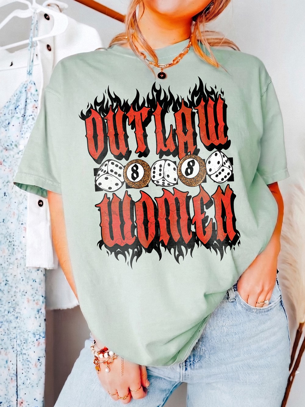 Outlaw Women 8-Ball Graphic Tee | Edgy Vintage Biker Shirt