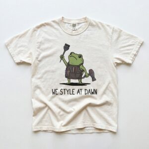We Style At Dawn Funny Frog Hairstylist Graphic Tee