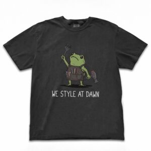 We Style At Dawn Funny Frog Hairstylist Graphic Tee