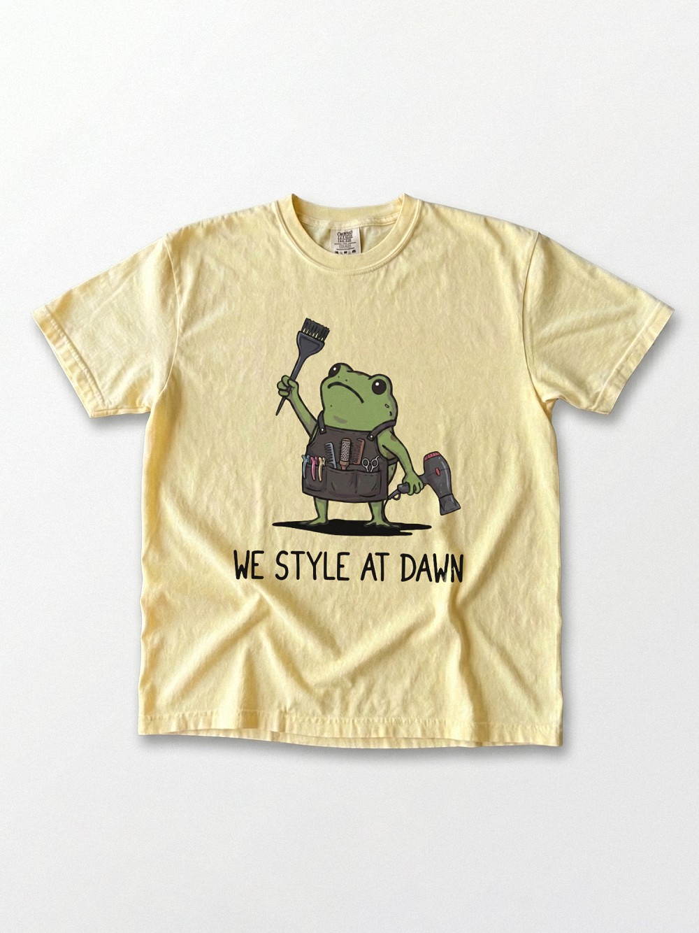 We Style At Dawn Funny Frog Hairstylist Graphic Tee