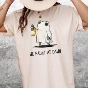 We Haunt At Dawn Cute Ghost Frog Premium Halloween Graphic Tee