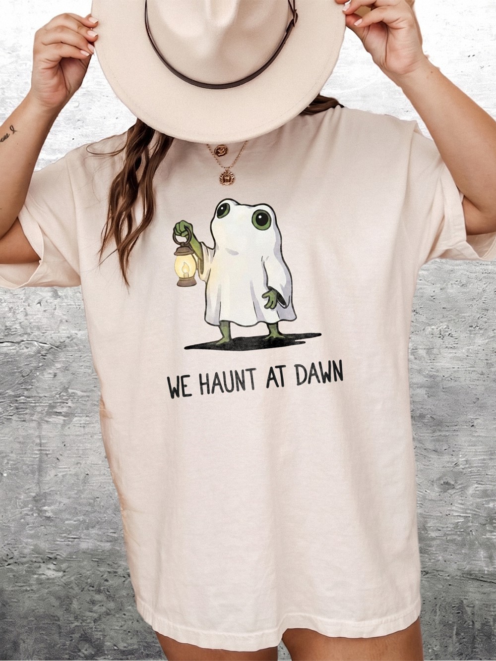 We Haunt At Dawn Cute Ghost Frog Premium Halloween Graphic Tee
