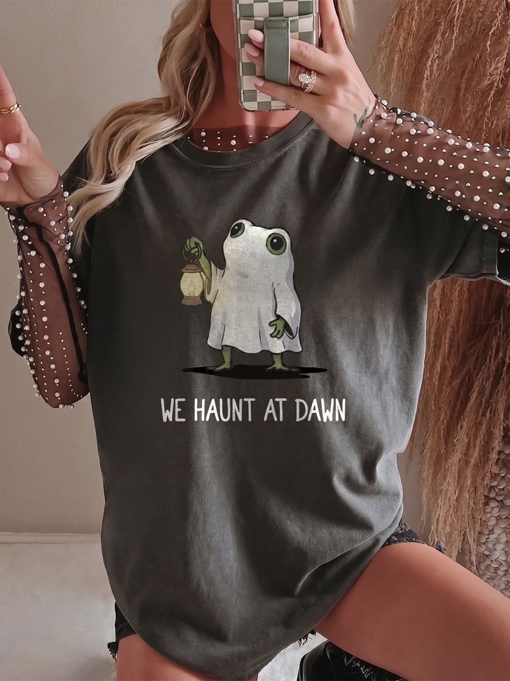 We Haunt At Dawn Cute Ghost Frog Premium Halloween Graphic Tee