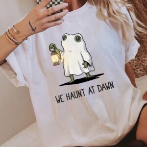 We Haunt At Dawn Cute Ghost Frog Premium Halloween Graphic Tee