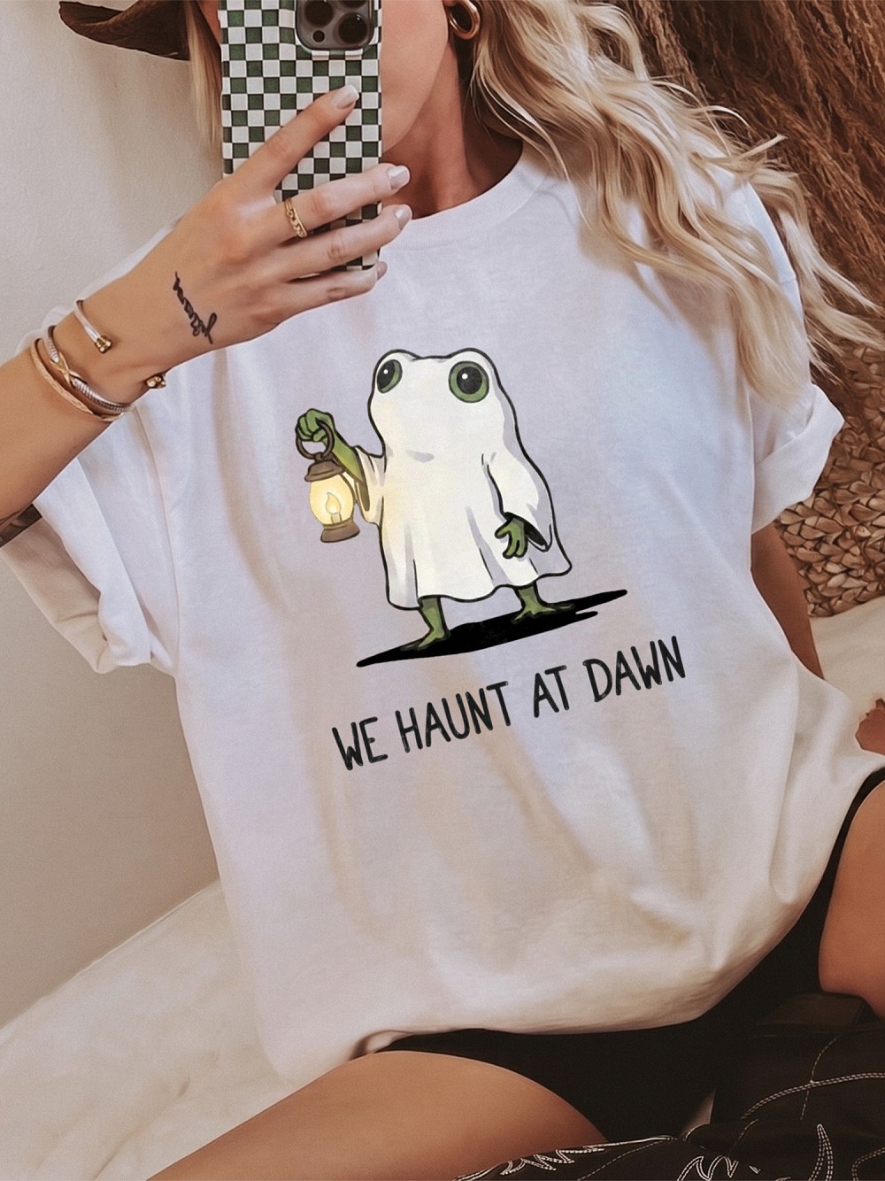We Haunt At Dawn Cute Ghost Frog Premium Halloween Graphic Tee