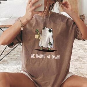 We Haunt At Dawn Cute Ghost Frog Premium Halloween Graphic Tee