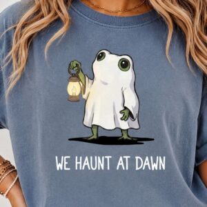 We Haunt At Dawn Cute Ghost Frog Premium Halloween Graphic Tee