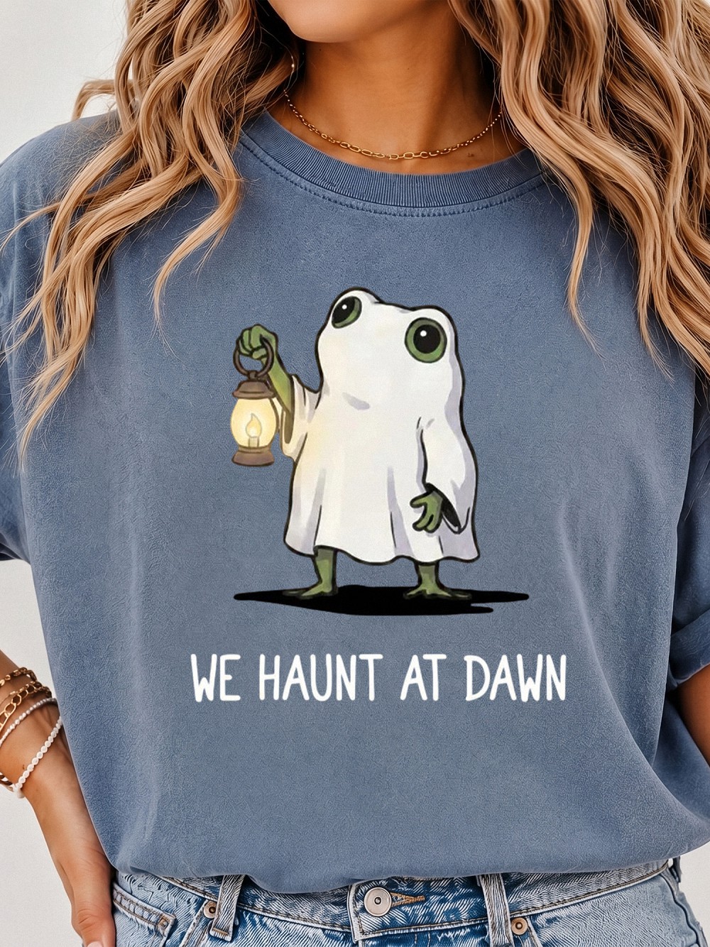 We Haunt At Dawn Cute Ghost Frog Premium Halloween Graphic Tee