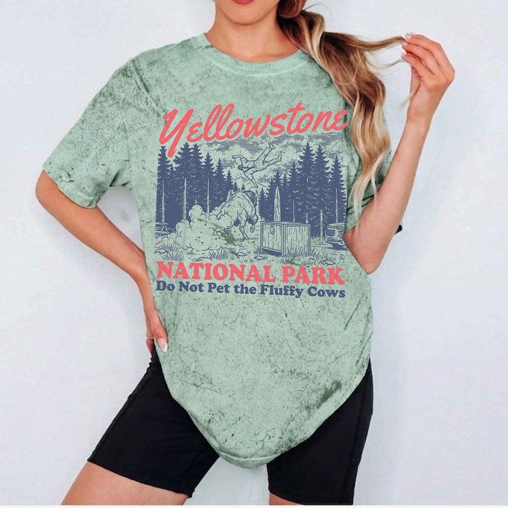 Funny Yellowstone Do Not Pet The Fluffy Cows Bison Graphic Tee