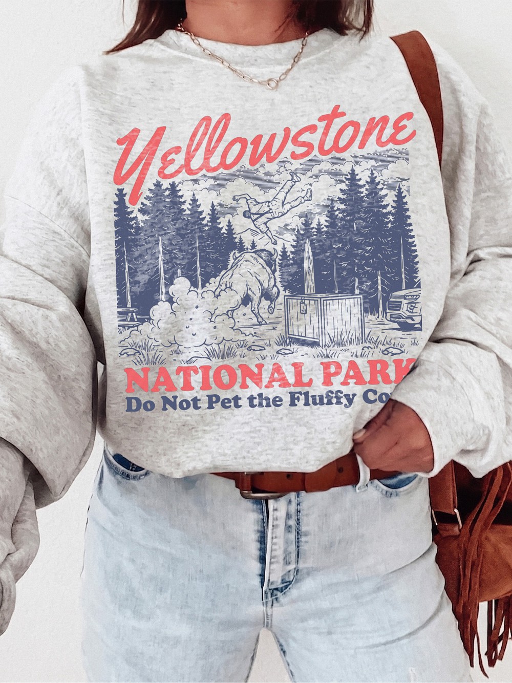Funny Yellowstone Do Not Pet The Fluffy Cows Bison Graphic Tee