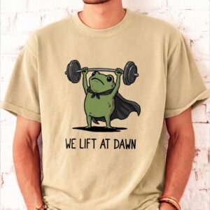 We Lift At Dawn Funny Frog Gym Shirt - Weightlifting Graphic Tee