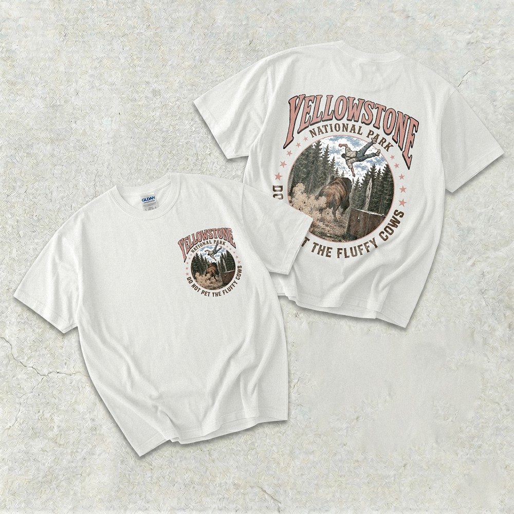 Vintage Yellowstone National Park Do Not Pet The Fluffy Cows Bison Funny Trending Graphic Tee