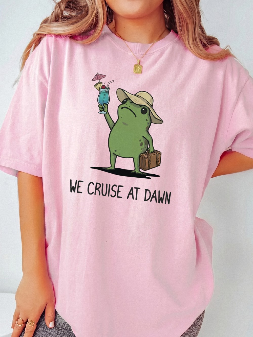 We Cruise At Dawn Funny Frog Graphic Tee - Summer Vacation Shirt