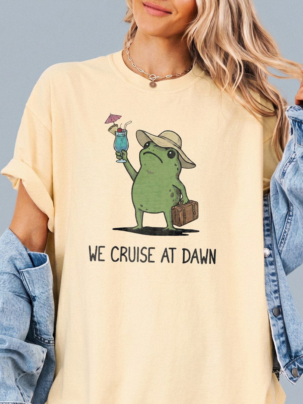 We Cruise At Dawn Funny Frog Graphic Tee - Summer Vacation Shirt
