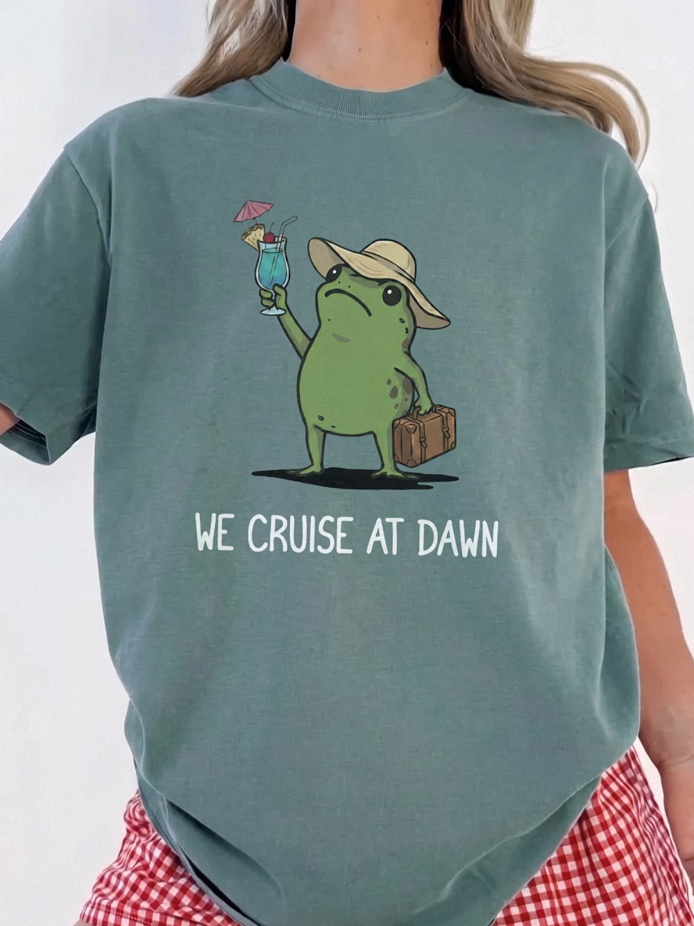 We Cruise At Dawn Funny Frog Graphic Tee - Summer Vacation Shirt
