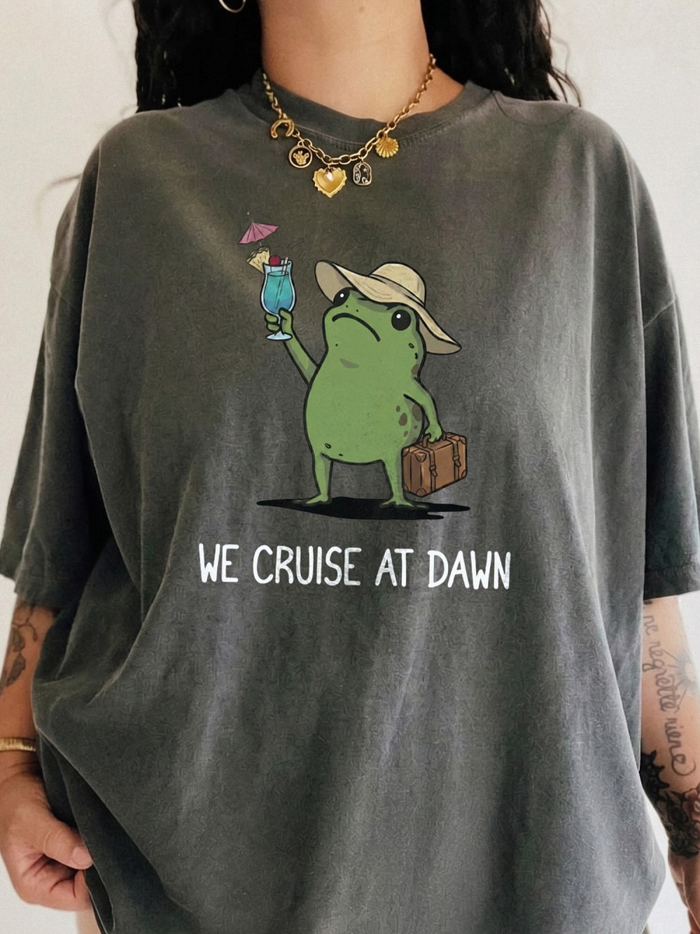 We Cruise At Dawn Funny Frog Graphic Tee - Summer Vacation Shirt