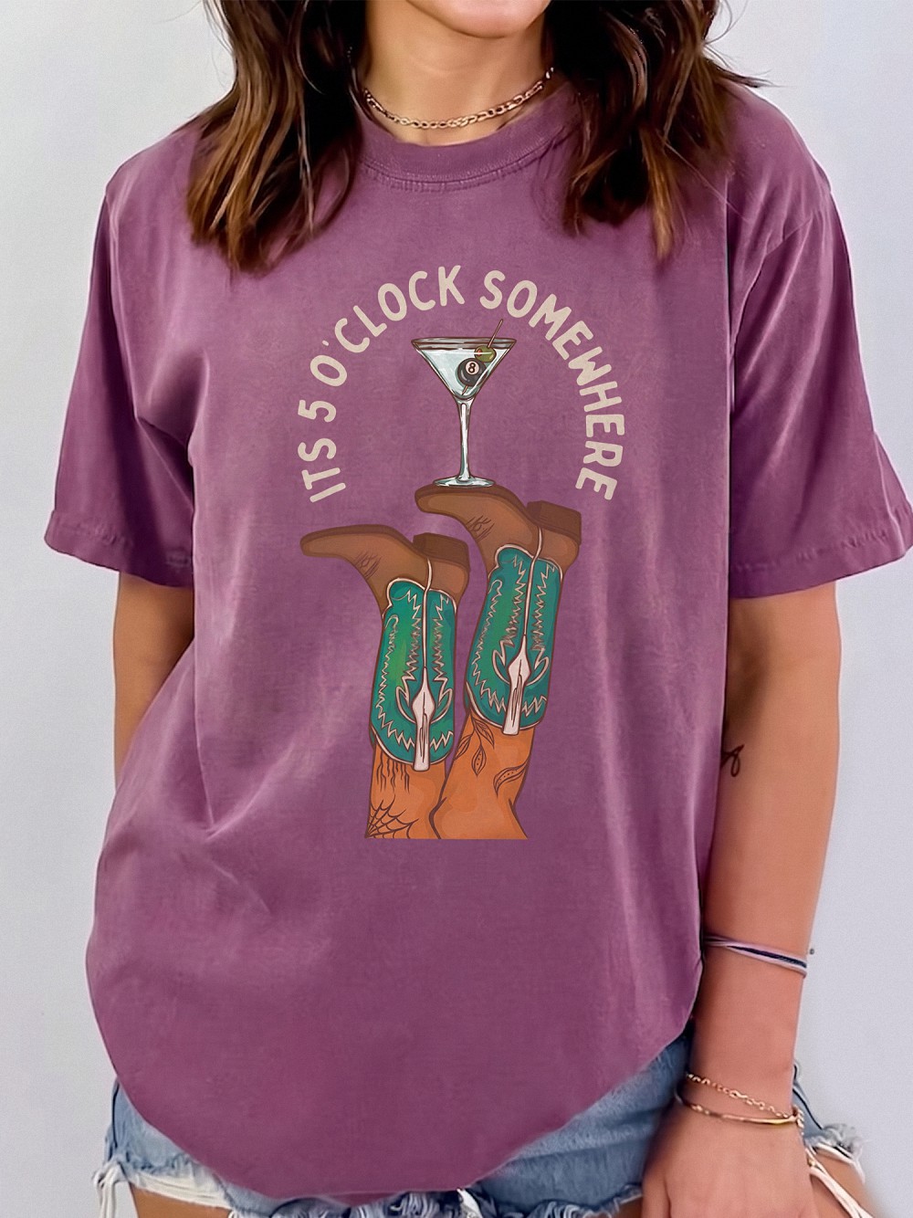 It's 5 O'Clock Somewhere Western Graphic Tee - Cowboy Boots Martini Shirt