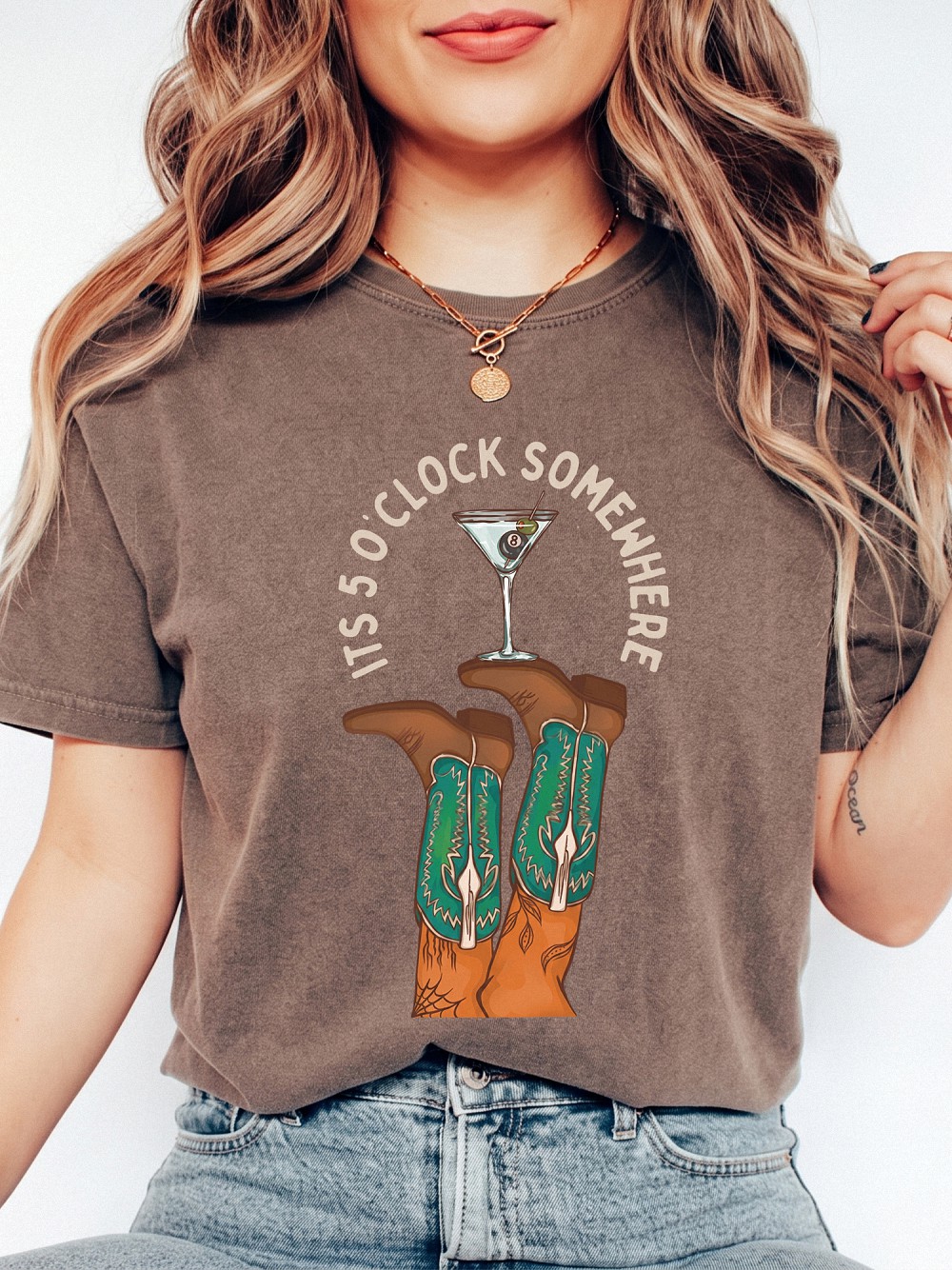 It's 5 O'Clock Somewhere Western Graphic Tee - Cowboy Boots Martini Shirt