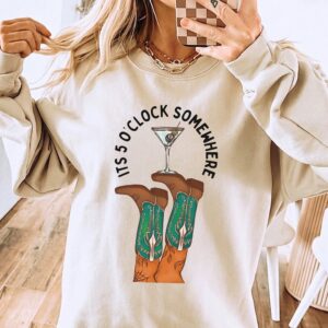 It's 5 O'Clock Somewhere Western Graphic Tee - Cowboy Boots Martini Shirt