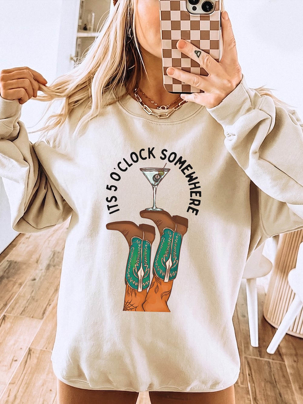 It's 5 O'Clock Somewhere Western Graphic Tee - Cowboy Boots Martini Shirt