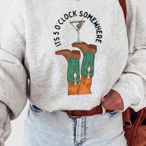 It's 5 O'Clock Somewhere Western Graphic Tee - Cowboy Boots Martini Shirt