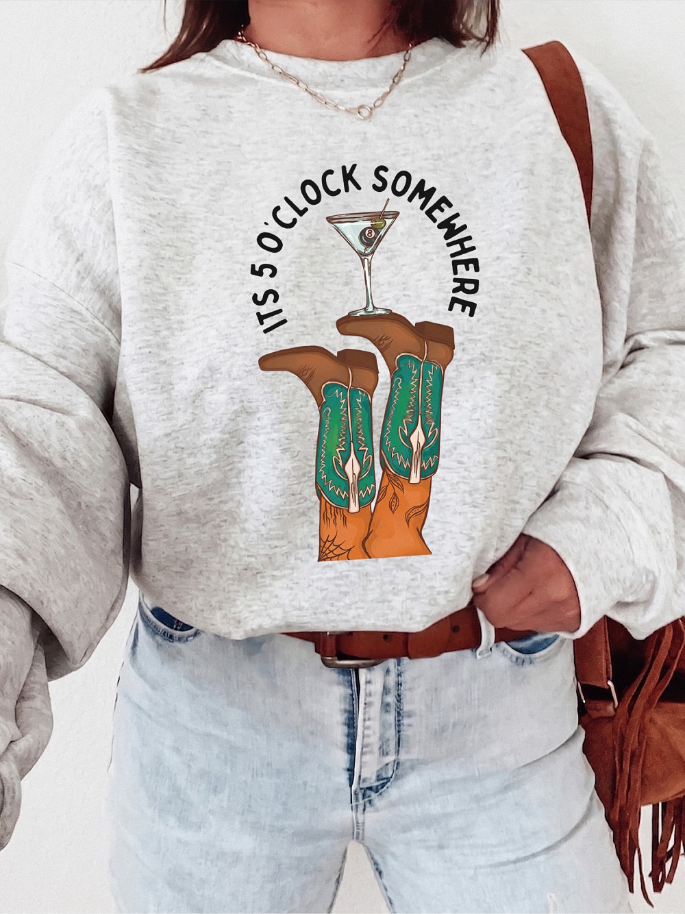It's 5 O'Clock Somewhere Western Graphic Tee - Cowboy Boots Martini Shirt