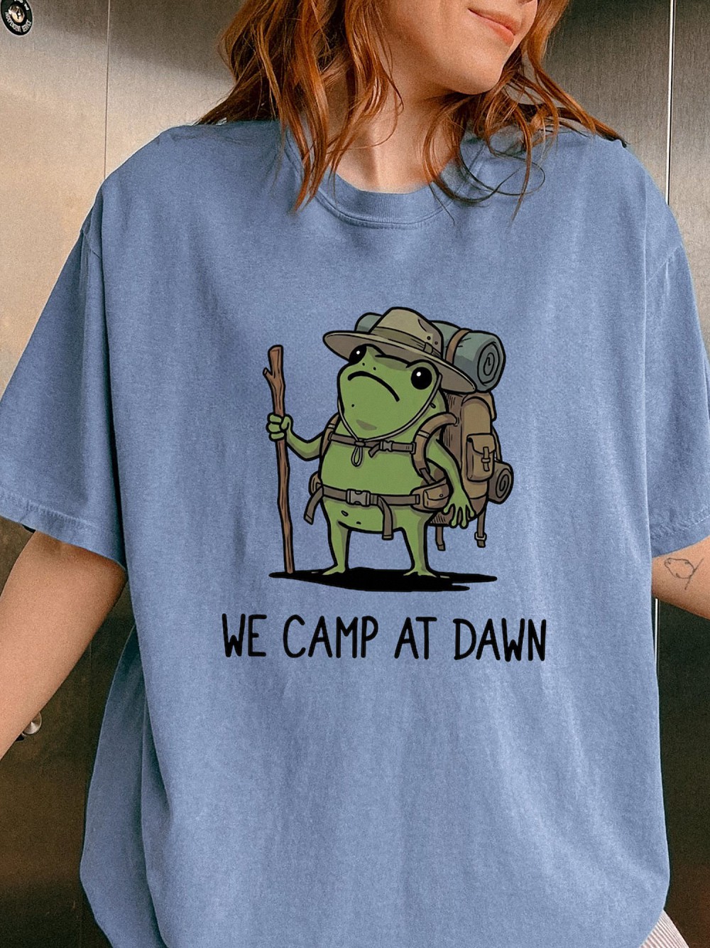 We Camp At Dawn Frog Shirt | Funny Hiking Graphic Tee