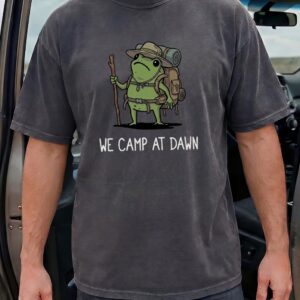 We Camp At Dawn Frog Shirt | Funny Hiking Graphic Tee