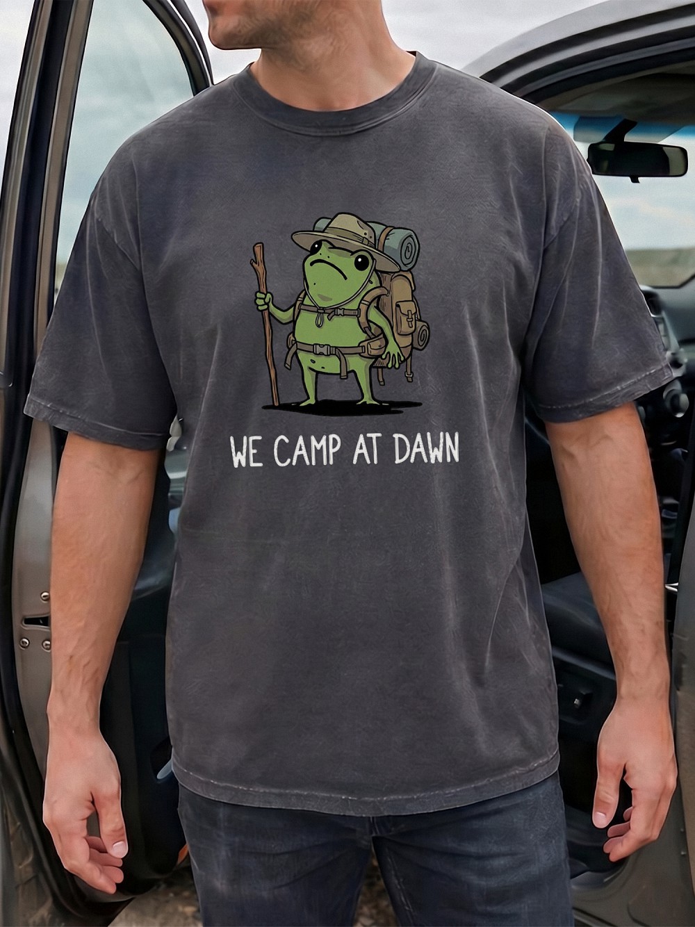 We Camp At Dawn Frog Shirt | Funny Hiking Graphic Tee