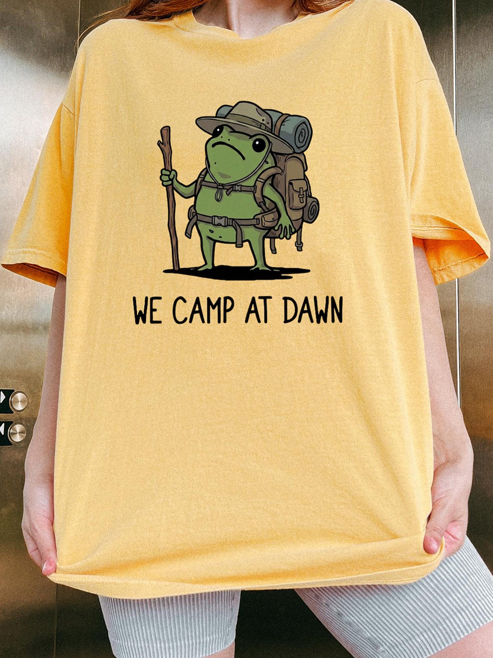 We Camp At Dawn Frog Shirt | Funny Hiking Graphic Tee