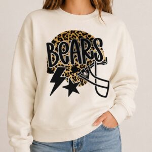 Trendy Bears Game Day Sweatshirt Leopard Print Football Helmet