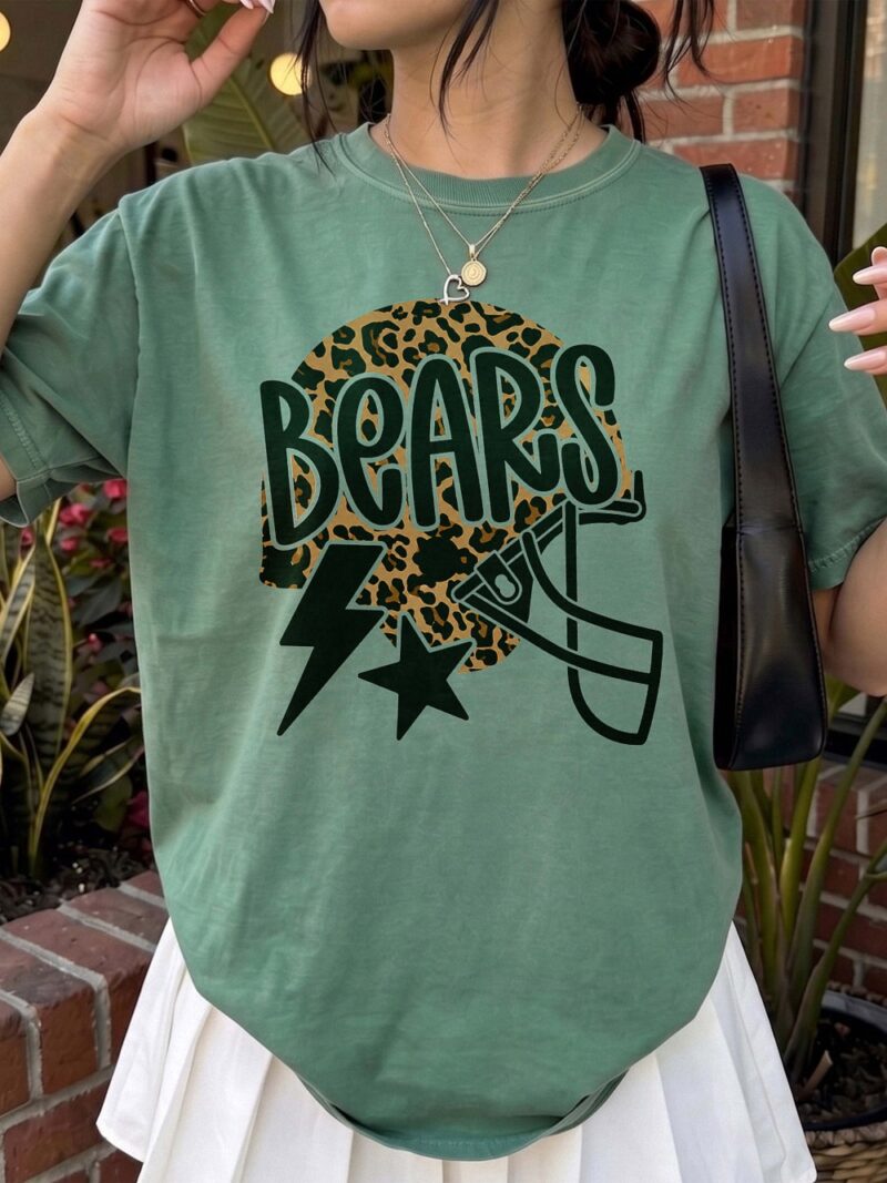 Trendy Bears Game Day Sweatshirt Leopard Print Football Helmet