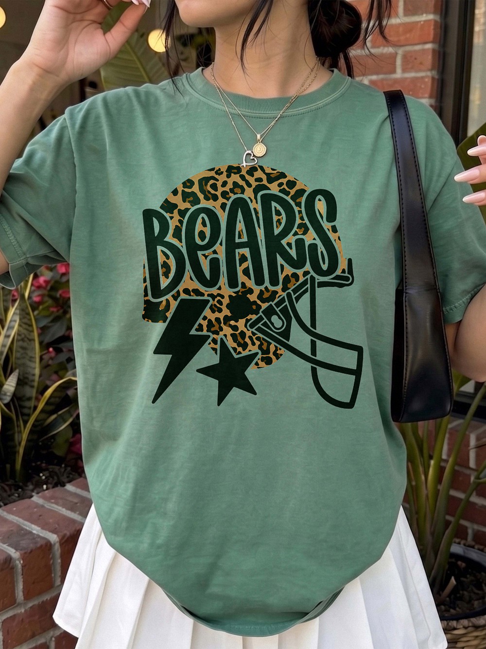 Trendy Bears Game Day Sweatshirt Leopard Print Football Helmet