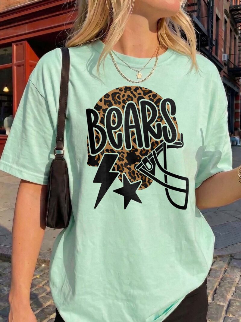 Trendy Bears Game Day Sweatshirt Leopard Print Football Helmet