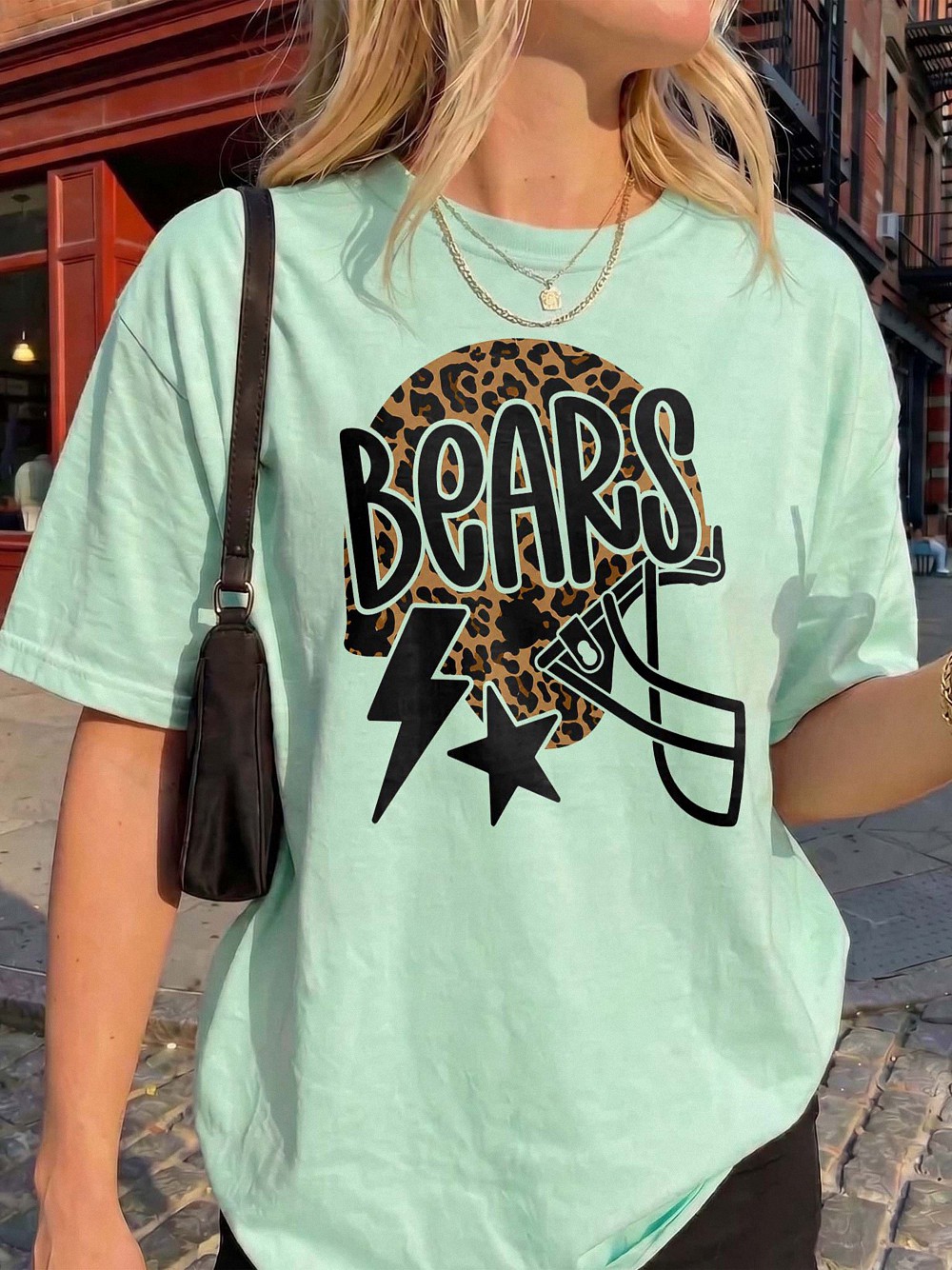 Trendy Bears Game Day Sweatshirt Leopard Print Football Helmet