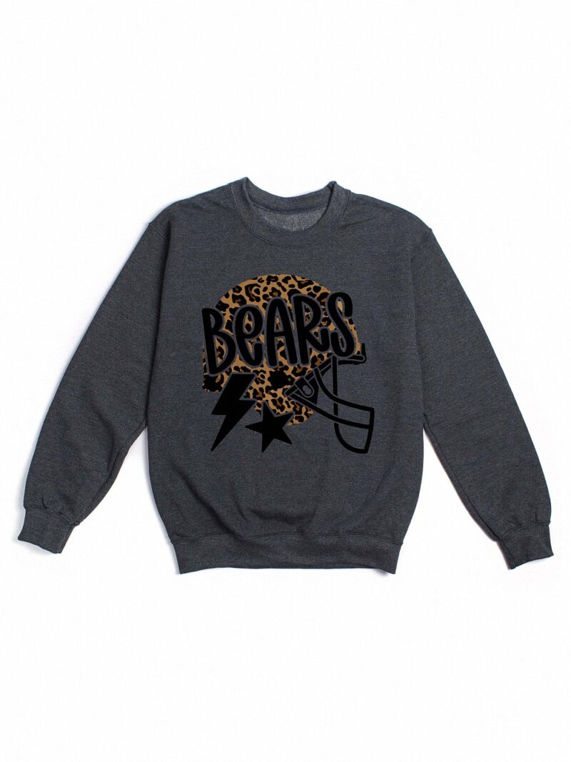 Trendy Bears Game Day Sweatshirt Leopard Print Football Helmet