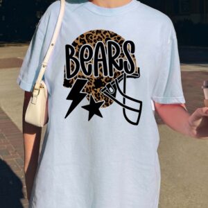 Trendy Bears Game Day Sweatshirt Leopard Print Football Helmet
