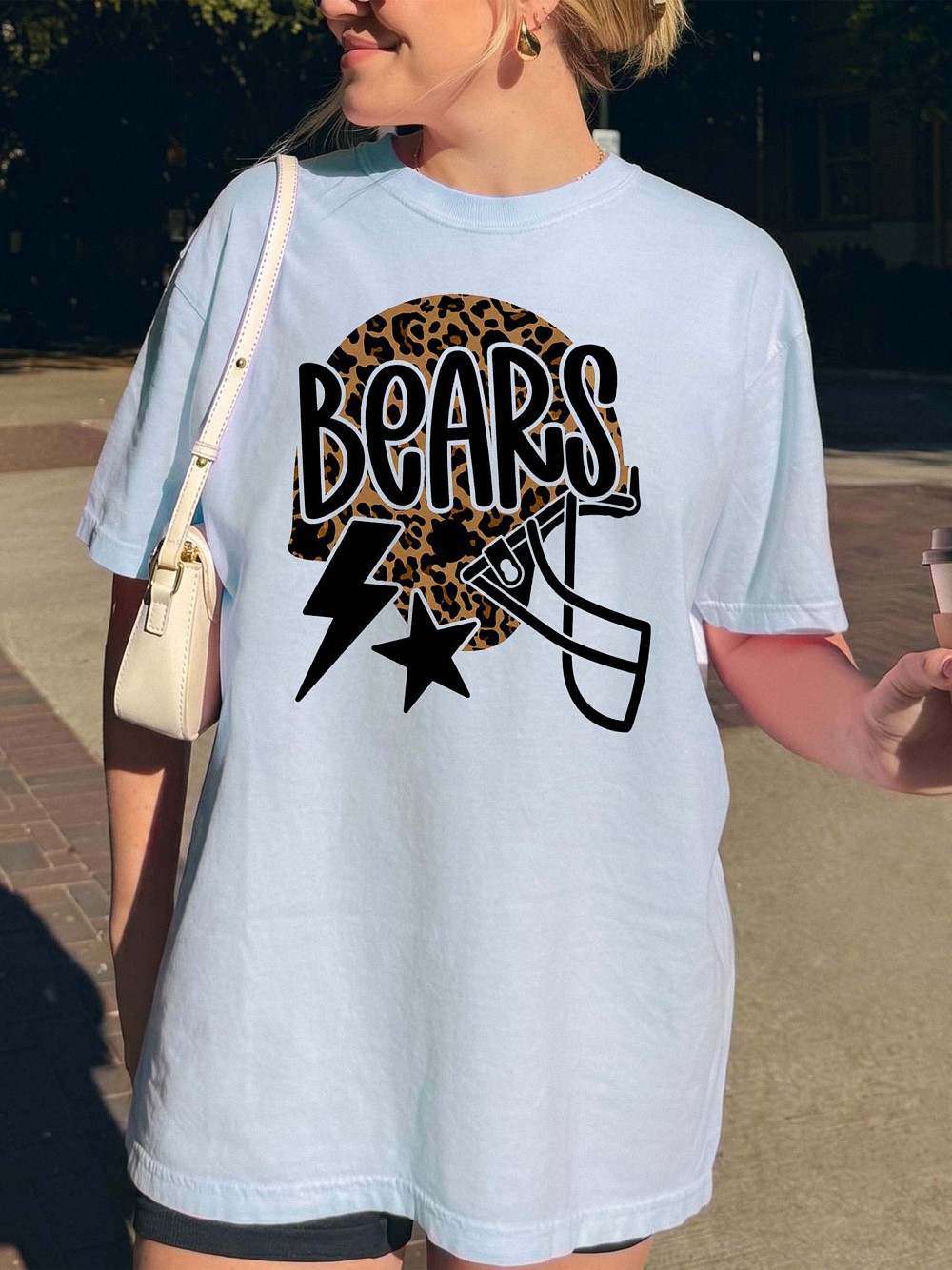 Trendy Bears Game Day Sweatshirt Leopard Print Football Helmet