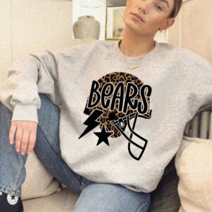 Trendy Bears Game Day Sweatshirt Leopard Print Football Helmet