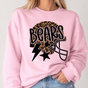 Trendy Bears Game Day Sweatshirt Leopard Print Football Helmet