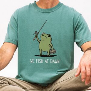 We Fish At Dawn Funny Frog T-Shirt | Minimalist Angler Graphic Tee