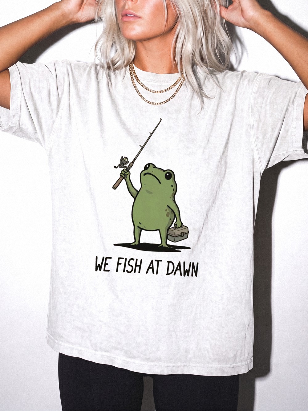 We Fish At Dawn Funny Frog T-Shirt | Minimalist Angler Graphic Tee